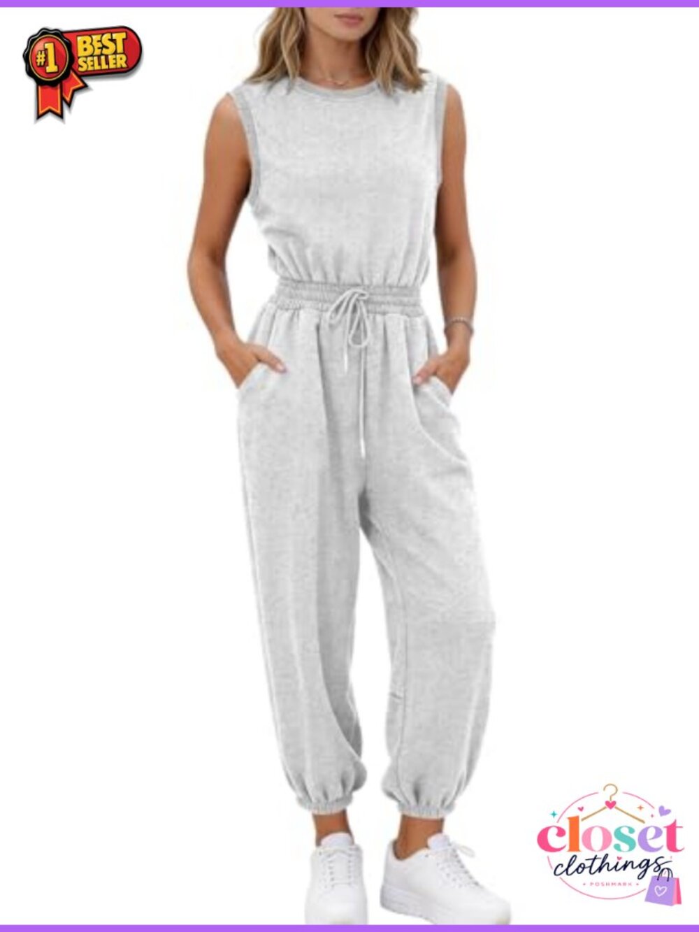 COZYPOIN Womens Sleeveless Romper One Piece Jumpsuit with Pockets Cotton Blend